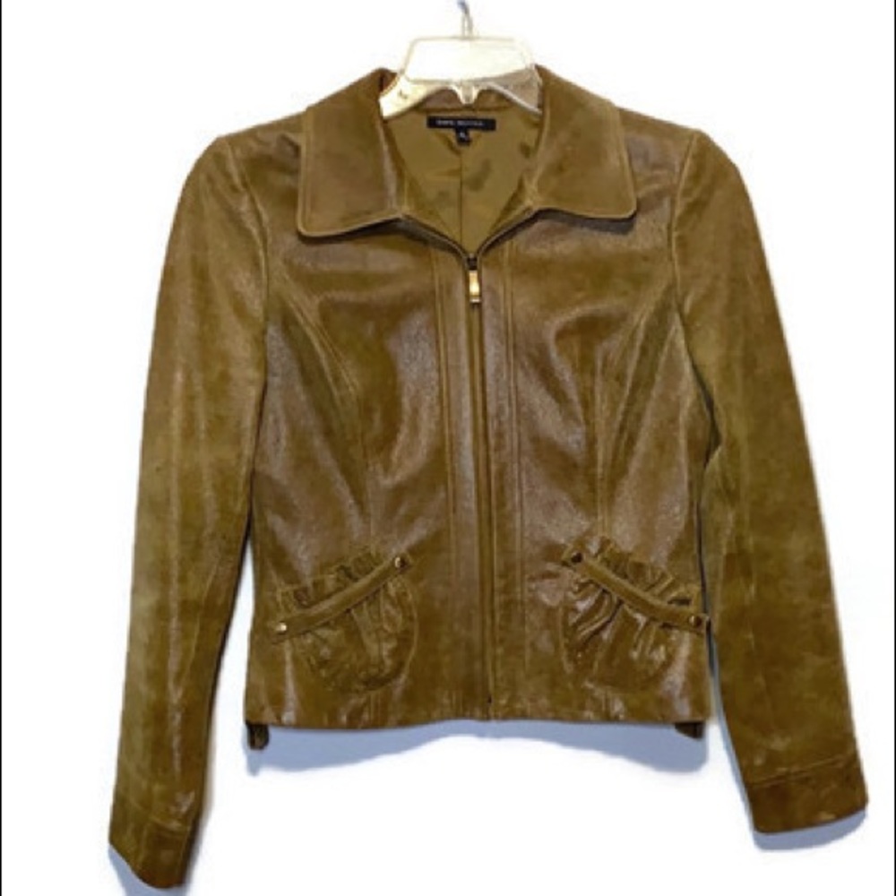 David Meister leather zip blazer jacket